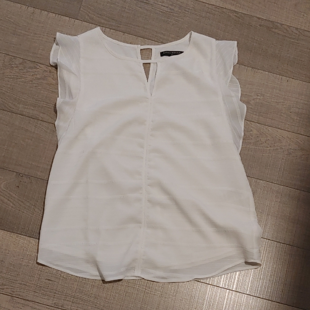 Banana Republic Factory White Sleeveless Top with Flutter Sleeves